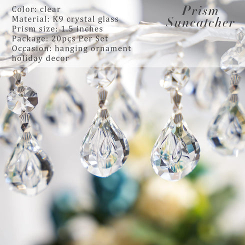 20pcs 38mm Crystal Loquat Shape Chandelier Replacement,Hanging Clear Glass Crystals for Chandelier,Crystal Prisms Beads