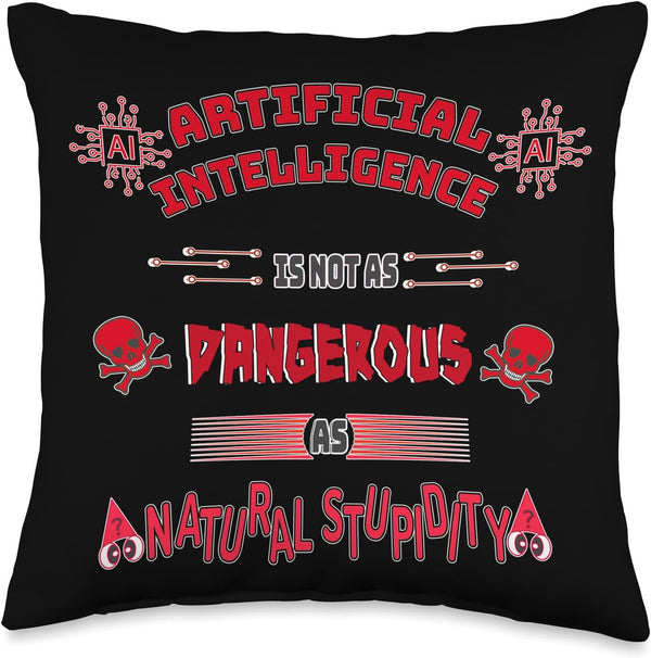 Funny AI Tech Geek Sarcastic Red Throw Pillow, 16x16, Multicolor