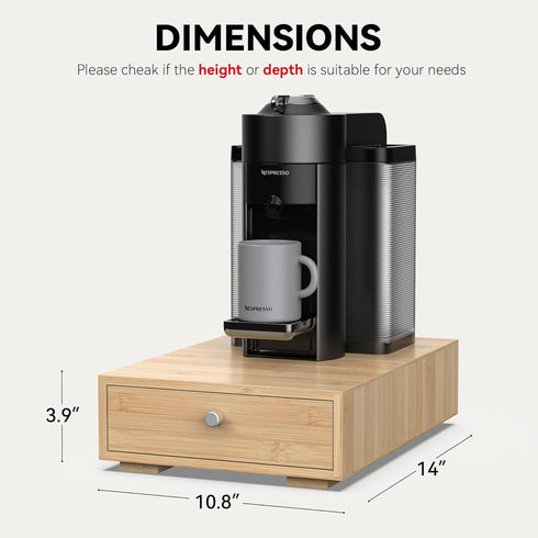 Premium Bamboo Coffee Pod Drawer for Nespresso Vertuo Capsules (NV140), Holds 40 Big or 52 Small Vertuoline Pods