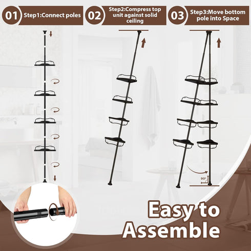 cogardenshower 4 Shelves,54"-114 Corner Shower Caddy Tension Pole - Heavy Duty Floor to Ceiling Shower Organizer