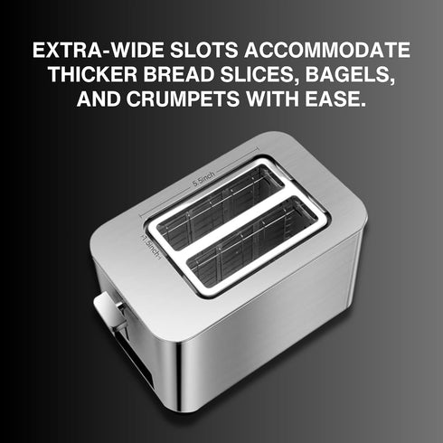 Bread Toaster 2 Slice - Touchscreen Stainless Steel Toaster with 6 Settings, LED Display, Digital Toaster for Bagels &