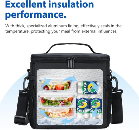 Gloppie Insulated Lunch Box for Men Women, Reusable Lunch Cooler Bag in Black