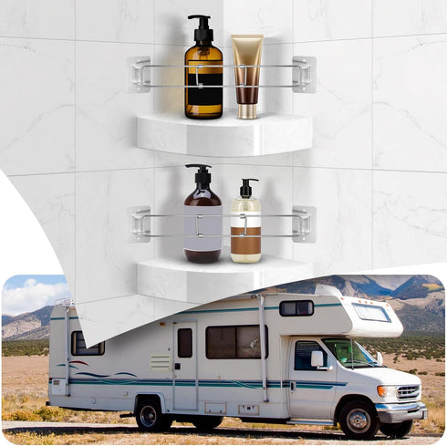 7-13 Inch (2 Pack) BOYISEN RV Shower Corner Storage Bar - Adjustable Stainless Steel Rod for Shower Shelves in Camper