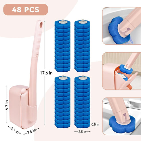 48 Disposable Toilet Brush with Refills,Toilet Cleaning Supplies,Toilet Wand Brush Starter Kit,Wall Mounted Toilet Bowl