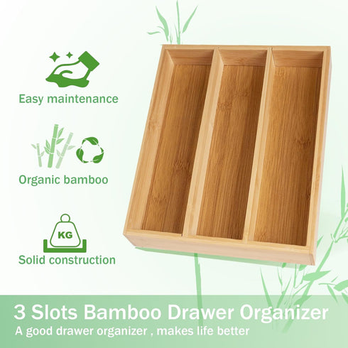 Bamboo Silverware Organizer, Kitchen Drawer Utensil Organizer, Flatware Tray for Kitchen Utensils
