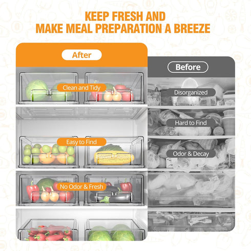 Stackable Fridge Organizer Bins - 2 Pack Refrigerator Drawers for Storage, Clear Fruit Containers for Fridge, Berry
