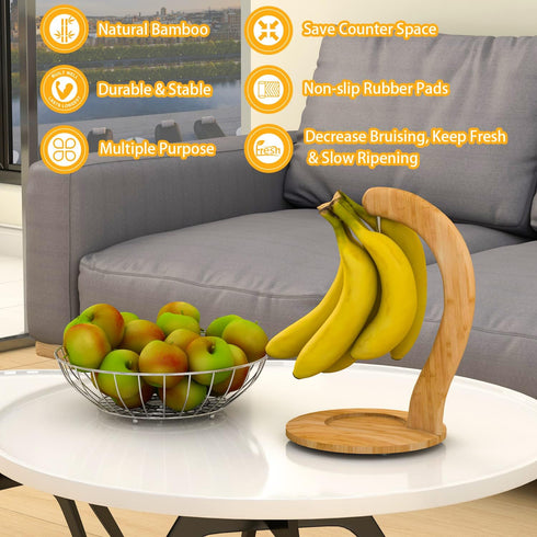 Ruichang Banana Holder Stand, Bamboo Sturdy Hook for Kitchen Countertop, Banana Tree Keeper