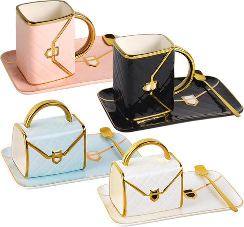 Fovima Handbag Coffee Mug Set of 4, Handbag Coffee Mug, Purse Coffee Ceramic