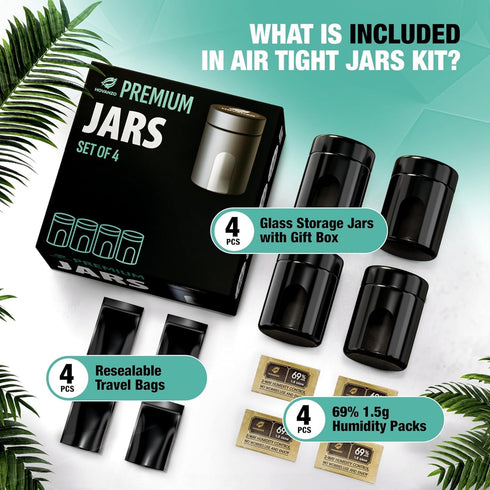 180/120ml 69% 4 Packs Premium Airtight Glass Storage Jars with Humidity Control - UV Air Tight Jars