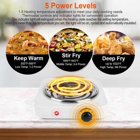 iMounTEK 1000W Electric Stove for Cooking - Electric Single Burner Coil Heating Hot Plate with Non Slip Rubber Feet