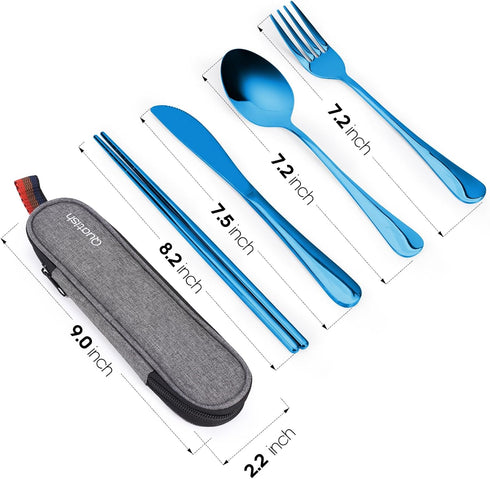 Travel Utensils with Case, Quatish Portable Silverware Set, 304 Stainless Steel Fork and Spoon Set for Camping and Lunch