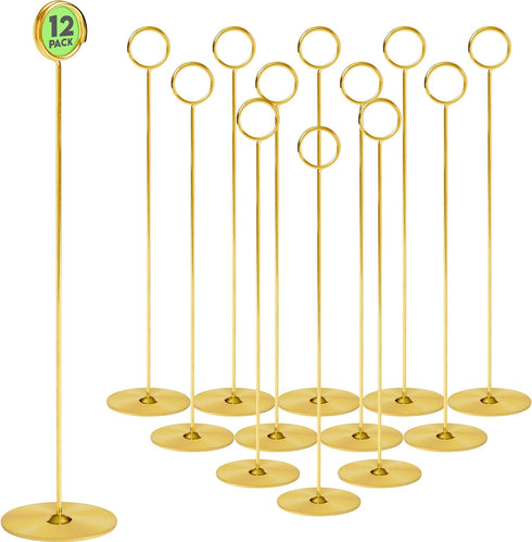 Gray Bunny Metal Table Number Holders, 12 Pack, 12 in Tall, Gold, Wire Clip for Restaurants, Weddings, Banquets