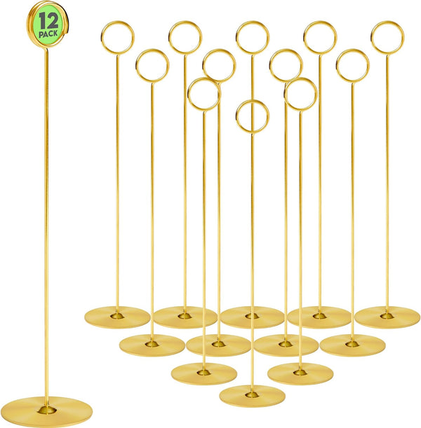 Gray Bunny Metal Table Number Holders, 12 Pack, 12 in Tall, Gold, Wire Clip for Restaurants, Weddings, Banquets