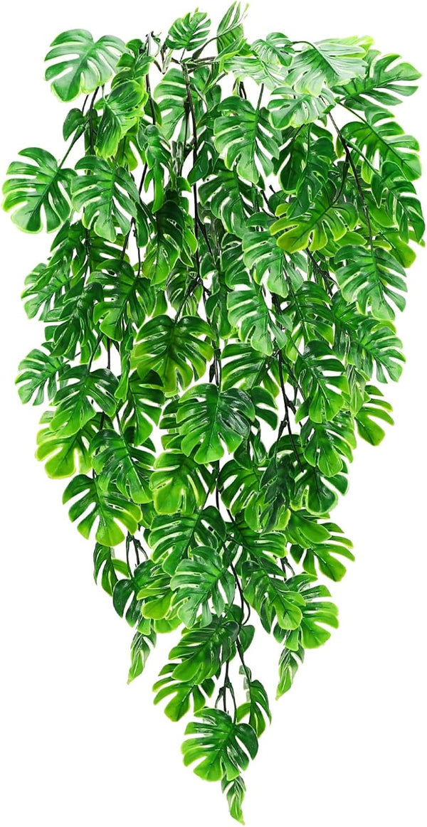 2pcs Artificial Monstera Hanging Plant, Fake Turtle Greenery Vine for Holiday Tropical Party Decorations