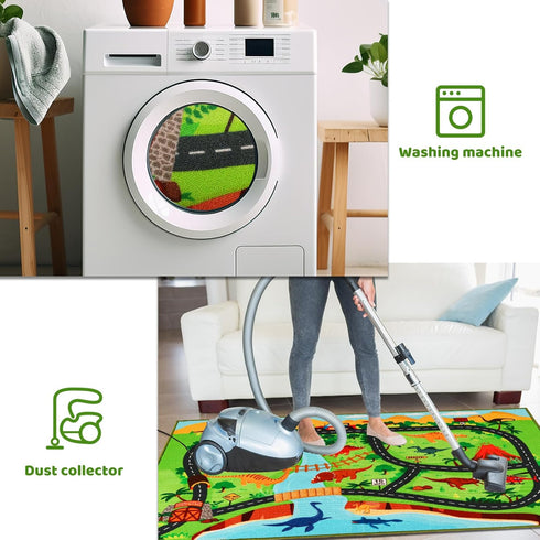 Rug,59"X39.4" Kids Carpet Playmat Dinosaur Car Rugs for Kids Toy Cars,Non Slip Dino Safari Road Map Kid Rug