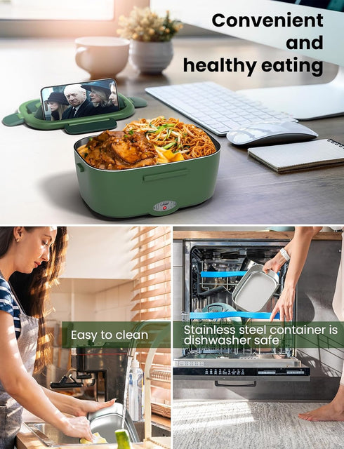 Electric Lunch Box for Adults, 80 W Fast Heating Portable Food Warmer with 2 Stainless Steel Containers
