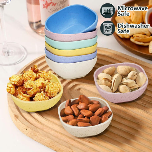 6 Pack Small Plastic Bowls 4.5 OZ Unbreakable Wheat Straw Dipping Bowls, Mini Prep Bowls for Snacks