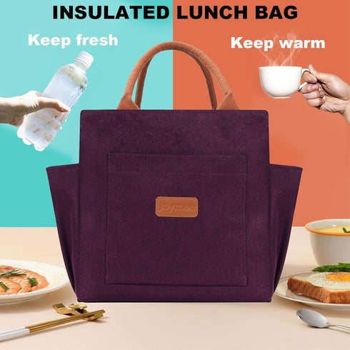 Joymee Lunch Bag Women Insulated Lunch Box Reusable Leakproof Large Spacious Cooler Tote for Women Men Adult with Bottle Holder and Side Pockets for Work Office Travel Picnic - Dark Purple by Joymee