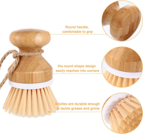 3 1 Boao Pieces Bamboo Dish Scrub Brush and Holder Natural Wooden Kitchen Cleaning Scrubbers Durable Bamboo Palm