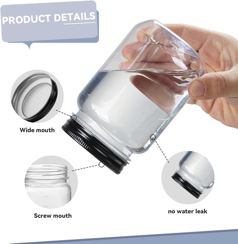 novelinks 16 oz Clear Plastic Jars with Screw-On Lids, 10 Pack BPA-Free Storage Containers for Crafts and Food