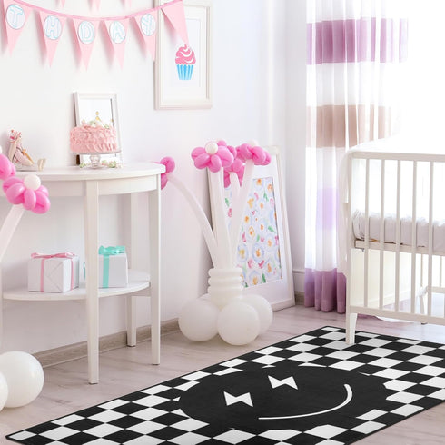 Demissle Smile Face Rug: Preppy Buffalo Check Plaid Funny Checkered Carpet for Living Room Bedroom Dormitory Decor