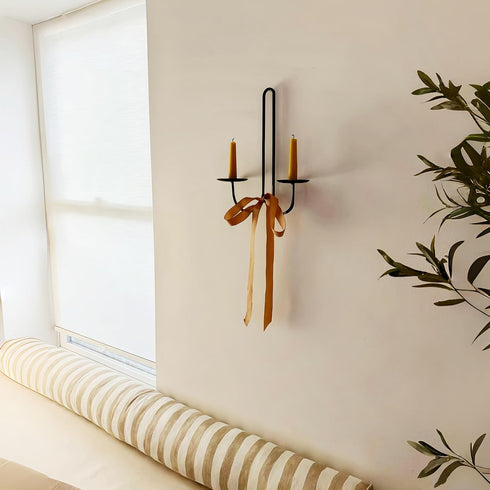 Double Armed Iron Candle Holders, Metal Wall Sconce Holder Set of 2, Black Modern Wall Candle Sconces for Living Room,