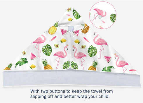 Summer 30''x50 Bonsai Tree Pink Flamingo Bright Hooded Beach Towel, Flamingo Lover Kids Poncho Towel for Boys Girls