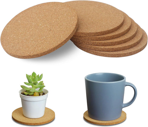 Tivnhuils 6Pcs Cork Coasters Set, 3.9 Inch Desk Coaster for Cup and Plant