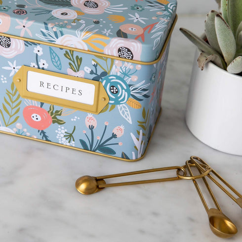Jot & Mark Decorative Recipe Tin Box for Recipe Cards, Greeting Card Holder, Holds Hundreds of 4” x 6” Cards
