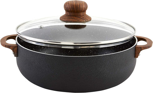 IMUSA USA Black 4.4Qt Stone Caldero with Woodlook Handles, 4.4 Quart