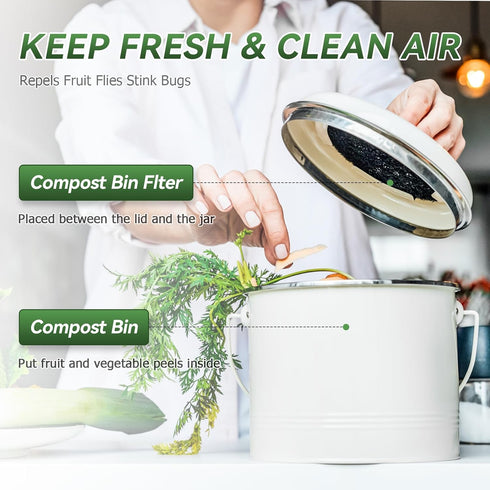 12-Pack 6.7 Inch Compost Bin Charcoal Filters for Kitchen Compost Bucket, Replacement Filter for Countertop Pail