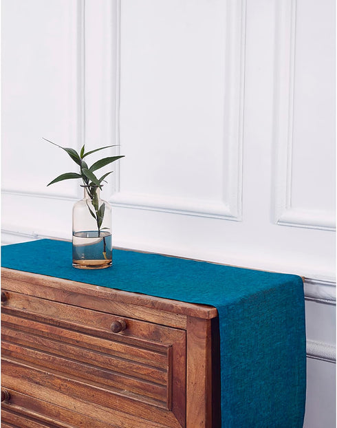 Solino Home Linen Table Runner 72 Inches Long - Athena, 100% Pure Linen Chambray Teal, 14 x 72 Inch for Dining