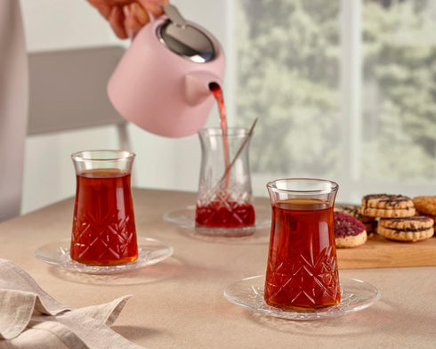 Set 12 Set, 6 6 Pasabahce Crystal Turkish Tea Glasses and Saucers, of Turkish Tea Cup Cups and Plates Perfect for Tea