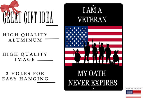 Rogue River Tactical USA Flag Veteran Oath Metal Tin Sign Wall Decor for Man Cave, Bar, Military