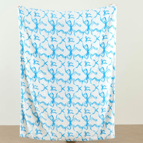 60x80 Inch Blue Bow Twin Blanket Soft Fleece Blanket for Girls and Women, Coquette Aesthetic Room Decor for Bed, Couch
