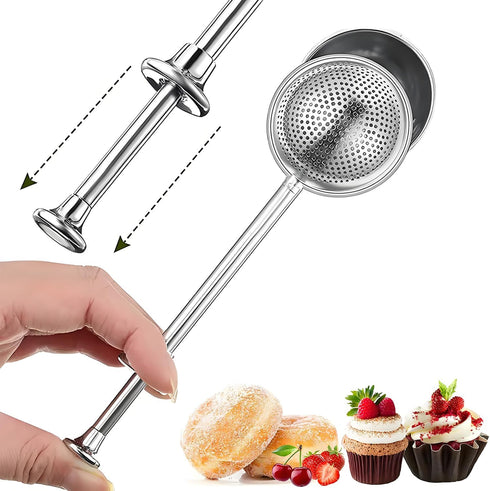 uadbau Powdered Sugar Shaker Duster Flour Sifter, Stainless Steel Fine Mesh Sifter and Operated Handle Flour Duster