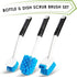 Dish Brush Set of 3, Water Bottle Brush, Dish Scrub Brush, Non-Slip Long Handle for Cleaning Dishes, Sink, Pots, Round