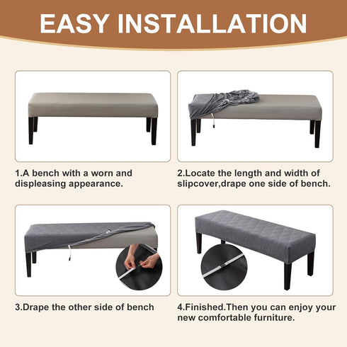 Genina Waterproof Dining Room Bench Covers, Stretch Jacquard Bench Seat Protector Cover, Rectangular Bench Cover