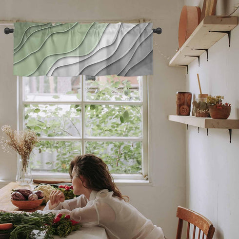 Sage Green Grey Ombre Valances for Windows, Modern Geometric Kitchen Curtains, 54" x 18"