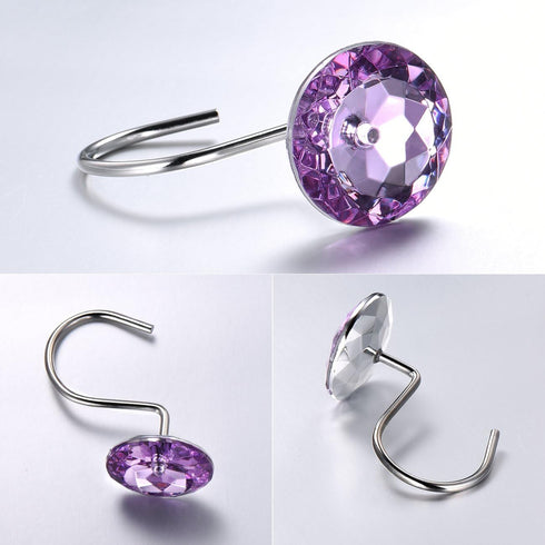 iiEASEST Quality Acrylic Decorative Shower Curtain Hooks Rings, Set of 12 (Purple)