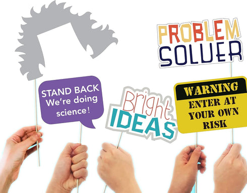 12Pcs Science Photo Booth Props with Stick, Mad Scientist Selfie Props for Chemistry Laboratory Party Supplies