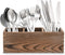 Wooden Silverware Organizer with 3 Spacious Compartments, Cooking Spatula Holder, Kitchen Utensil Flatware Caddy