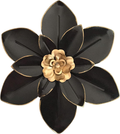 Metal Flower Wall Art Decor, 10“ Rustic Modern Floral Sculpture, Distressed Iron Wall Hanging for Indoor Outdoor