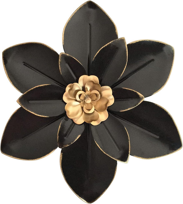 Metal Flower Wall Art Decor, 10“ Rustic Modern Floral Sculpture, Distressed Iron Wall Hanging for Indoor Outdoor