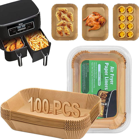 Air Fryer Disposable Paper Liner, Rectangular for Ninja 2-Basket Air Fryer, 100Pcs Non-stick Parchment Paper