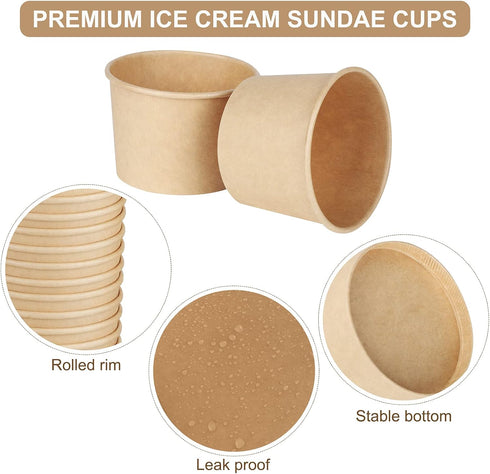 300 Packs 5 Frozen Ruisita Paper Ice Cream Cups Ounce Disposable Soup Bowls Brown Dessert Bowls for Hot or Cold Food