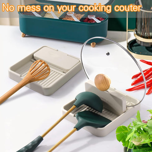 AIERSA Spoon Rest with Lid Holder, 1 Pack Utensil Rest for Countertop, Kitchen Gadgets for Cooking