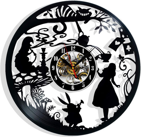 Vinyl Revolt Vinyl Record Wall Clock Compatible with Alice in Wonderland 12 in Black Gift Ideas.