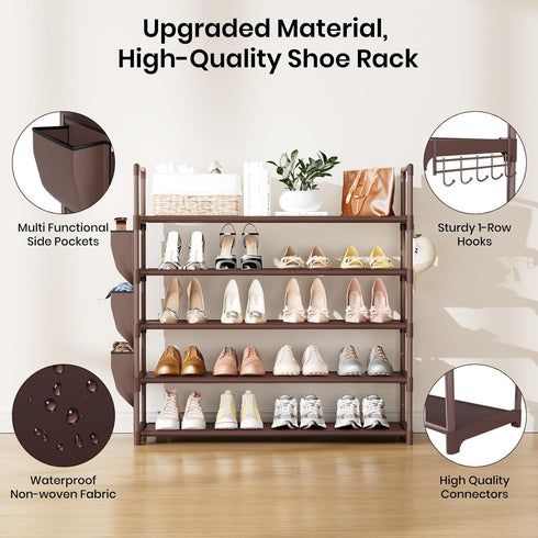 Closet 20-25 5 VILICK Shoe Rack for Shoe Organizer Space Saver Storage for Pair Shoe Shelf with Hook and Side Pocket