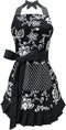 G2PLUS Vintage Floral Kitchen Apron for Women, Black Pleated Hem Cooking Apron with Pocket, 29 x 21 inch